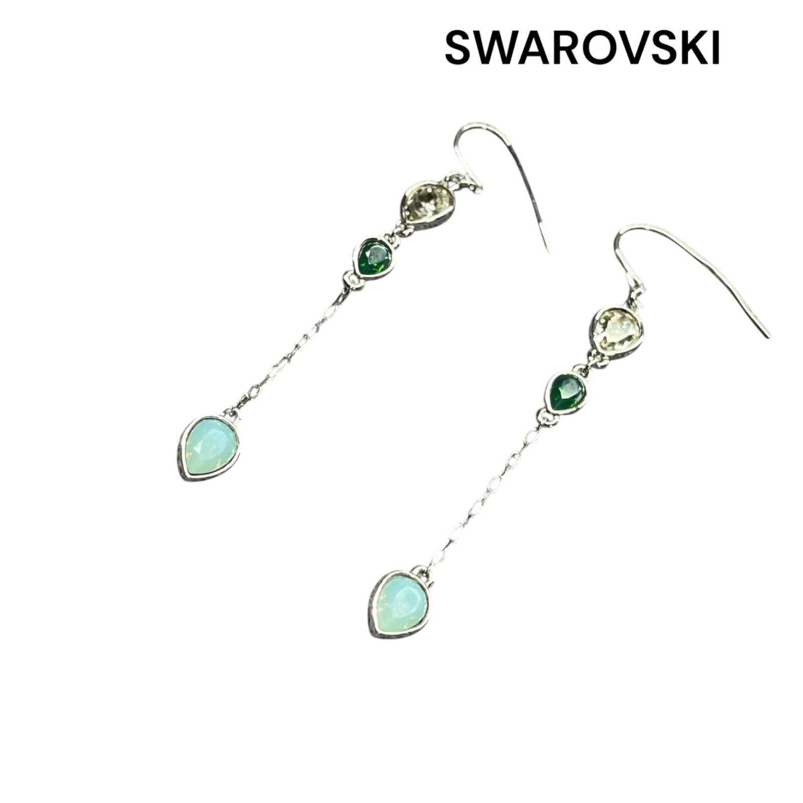 美品 スワロフスキー Swarovski ロング ピアス ピアス レディース スワロフスキー 金属アレルギー対応 SILVER
