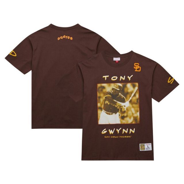 【送料無料】 ミッチェル&ネス メンズ Tシャツ トップス Men's Mitchell & Ness Tony Gwynn Brown San Diego Padres Cooperstown Collection Heavyweight Premium P