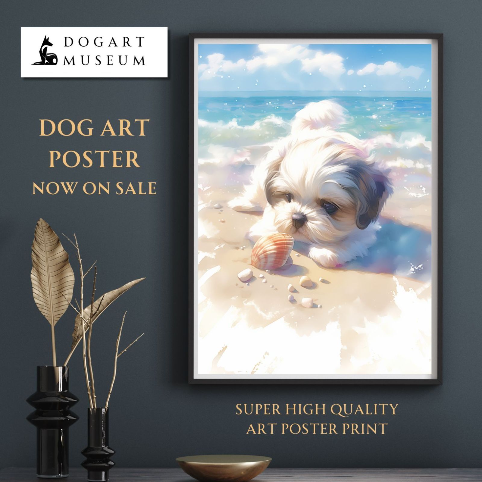 貝犬戯舞 - シーズー犬の子犬 No.1 夏 海 うちの子記念日 ペットロス アートポスター 犬の絵 犬のイラスト