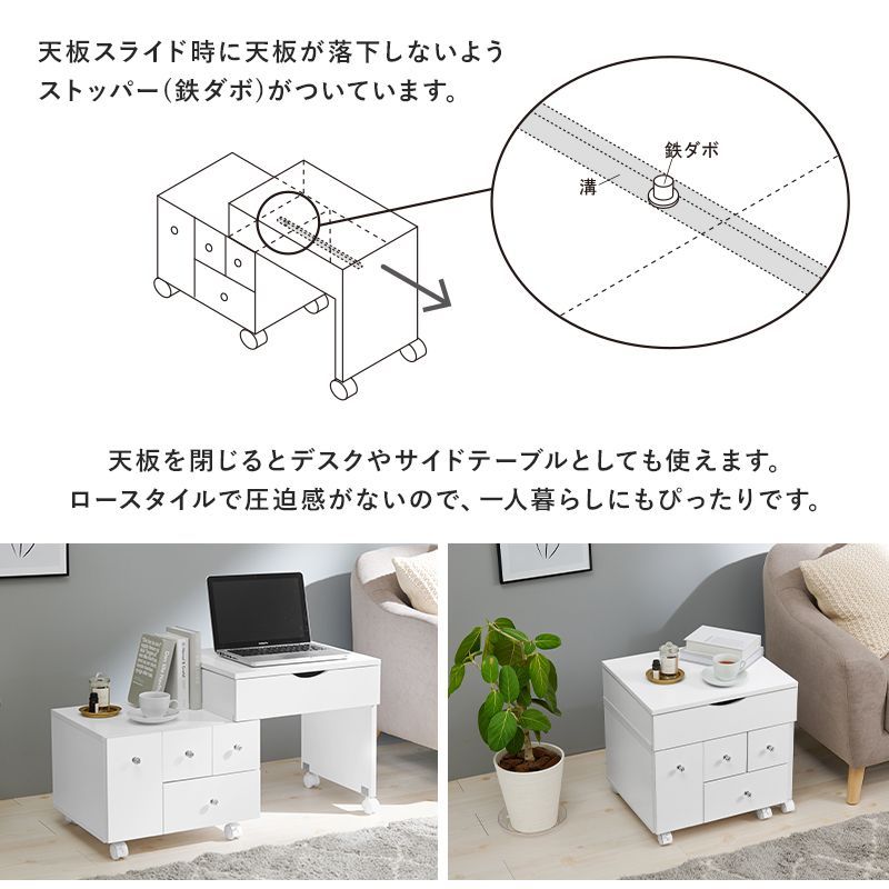 伸縮式コスメワゴン LED メイク 収納 ドレッサー 明るさ調節無段階 3色