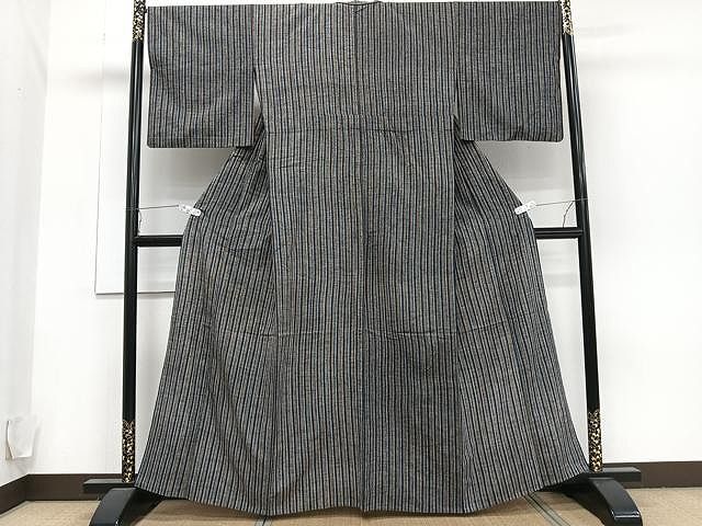 平和屋着物●上質な小紋　縞　白橡色×黒白　正絹　逸品　未使用　AAAU8121zg 平和屋着物○上質な小紋 縞 白橡色×黒白 正絹 逸品 未