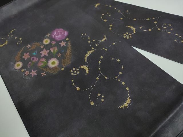 平和屋本店■極上　伝統工芸士　白井功　九寸名古屋帯　螺鈿箔　押し花　きぬはく　金彩　紅消鼠色地　逸品　DZAA5415kh5 平和屋本店□極上 伝統工芸士 白井功 九寸名古屋帯 螺鈿箔 押し花 きぬ