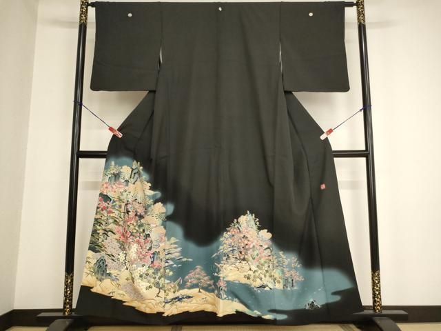 平和屋着物□豪華黒留袖 友禅 作家物 風景花文 暈し染め 正絹