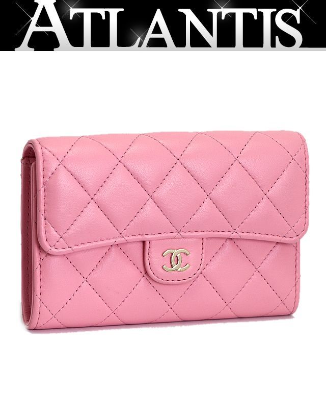 シャネル CHANEL マトラッセ 三つ折り財布 ミディアム ラム ピンク G