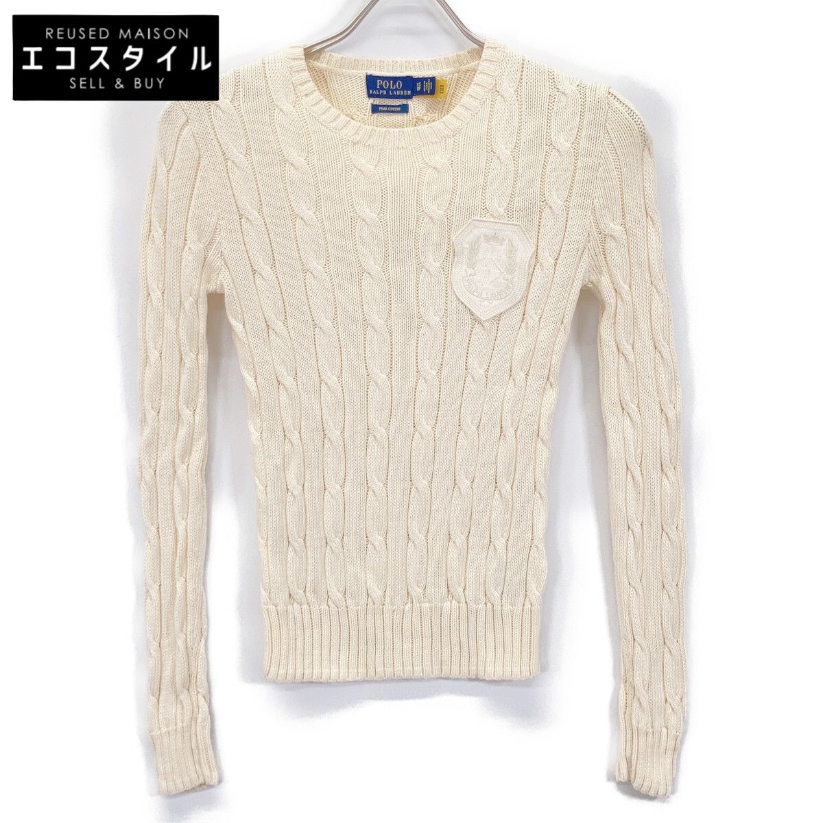 POLO RALPH LAUREN ポロ ラルフローレン ｱｲﾎﾞﾘｰ ｹｰﾌﾞﾙﾆｯﾄｸﾚｽﾄﾊﾟｯﾁｾｰﾀｰ XS