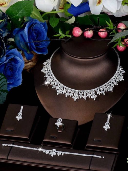 ジュエリー レディース セット 1セット ファッショナブルなキュービックジルコニア-フラワーデコレーション ジュエリーセット 女性の誕生日プレゼントに最適