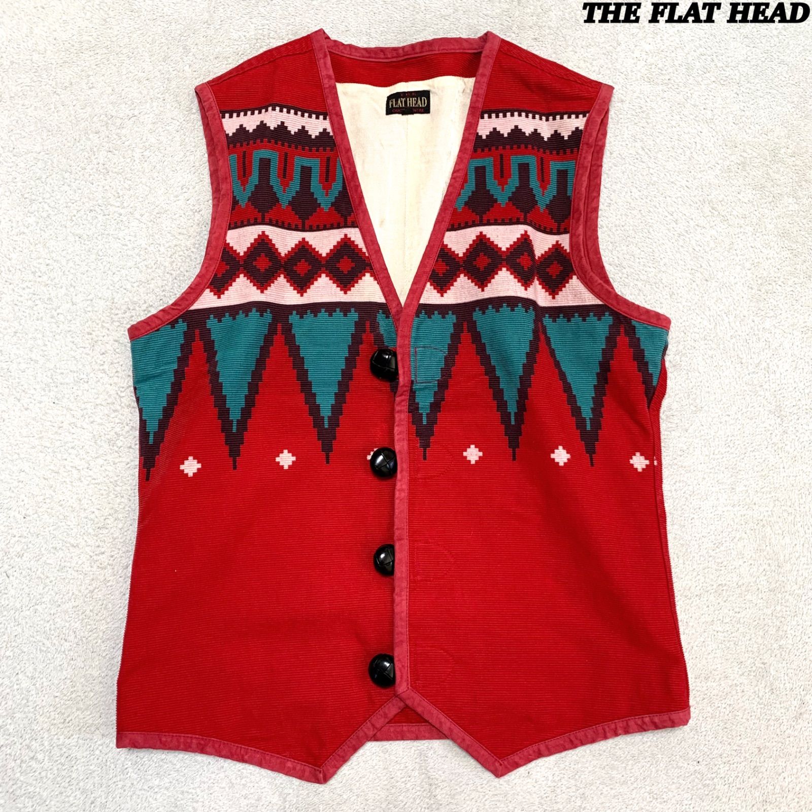 THE FLAT HEAD ベスト ジレ ネイティブ柄 トライバル チマヨ くるみ 