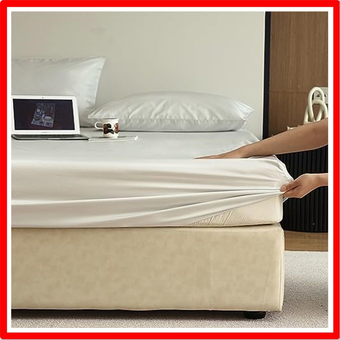 【匿名配送】ホワイト_ダブル・140X200cm 高?ボックスシーツ ダブル マットレスカバー ベッドシーツ BOXシーツ 綿混 ツルツル 光沢 艶感 ホテル品
