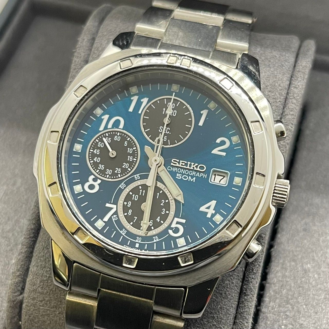 SEIKO セイコー メンズウォッチ 腕時計 クォーツ クオーツ ラウンド型 ステンレススティール シルバー 青文字盤 アナログ 5DO327 高級感 ビジネス 上品 H2