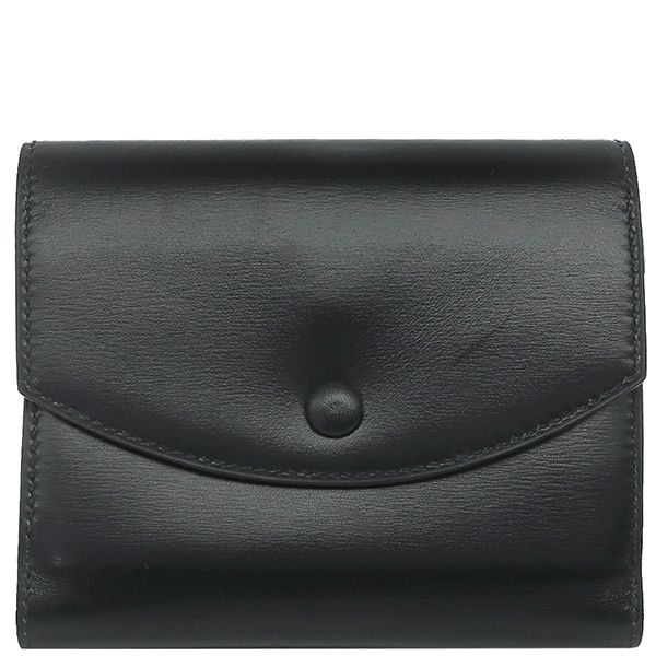 エルメス HERMES 三つ折り財布 コンパクト ウォレット ボックスカーフ ブラック ゴールド金具 黒 ミニ財布  W刻印【中古】
