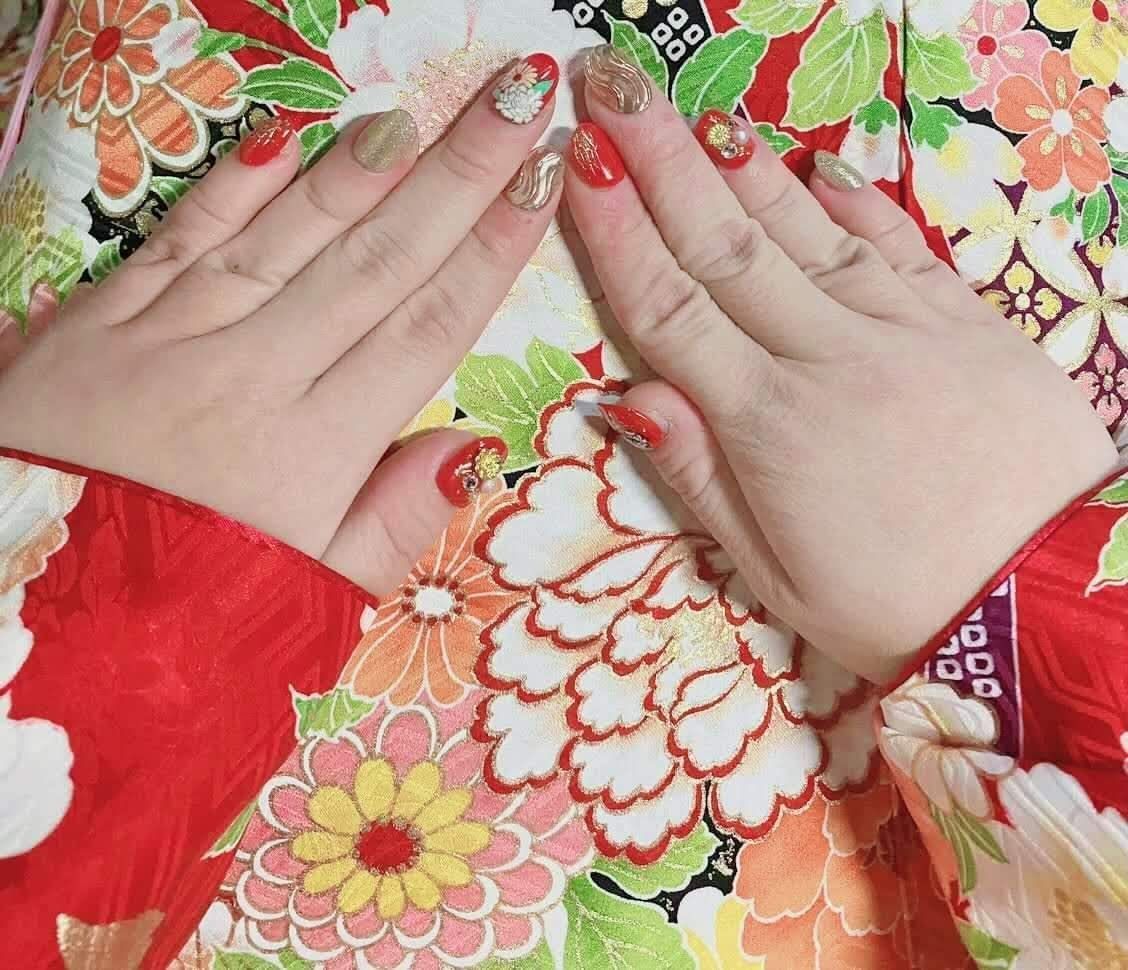 101 ネイルチップ 振袖ネイル 和装ネイル 前撮りネイル 赤ネイル