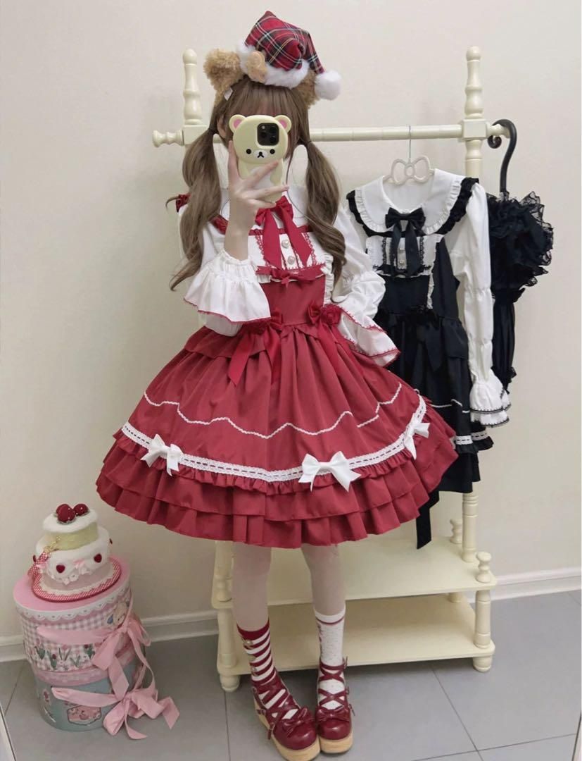 ♥ 早い者勝ち ひざ丈 リボンが可愛いロリータジャンパースカート♪ 残り2点