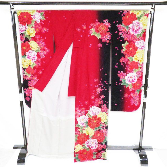 振袖 襦袢 2点 セット 着物 中古 花模様 牡丹 桜 地模様 銀通し