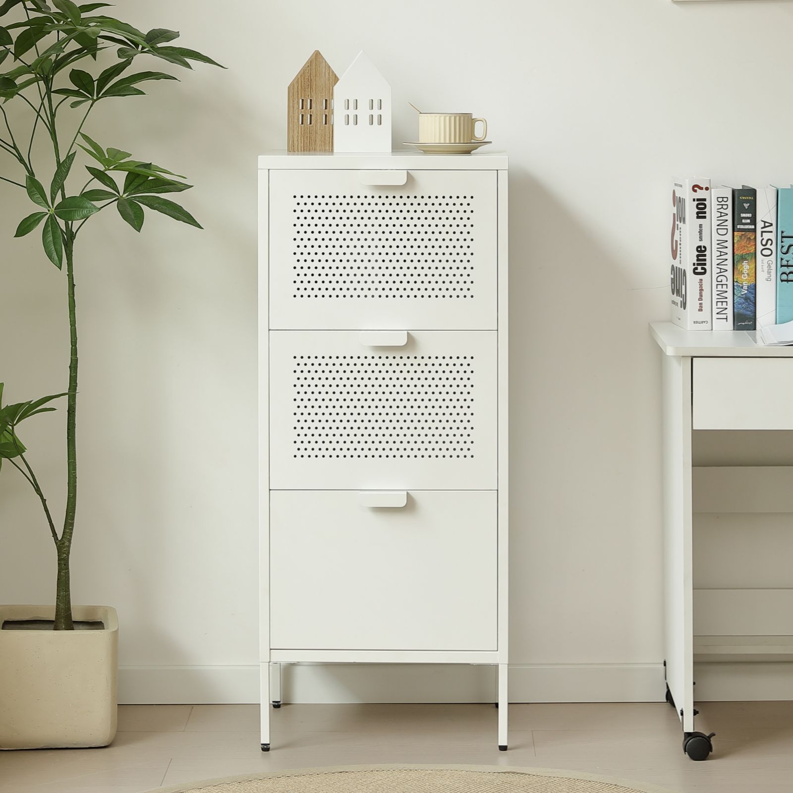 ｘ キャビネット スチール 引き出し3杯 サイドボード タンス チェスト メタル コンパクト 高め 引き出し3つ 金属製 おしゃれ リビング モダン 棚 スチールチェスト 書類 韓国インテリア 扉 金属製キャビネット ホワイト
