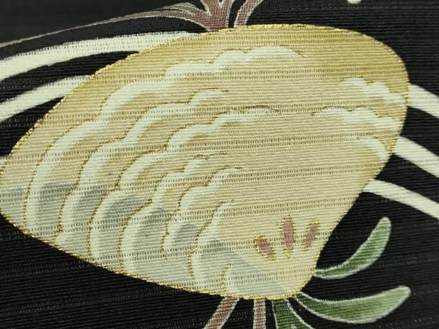 平和屋本店□極上 夏物 倉谷憲明 九寸名古屋帯 絽縮緬 立波に貝 黒地