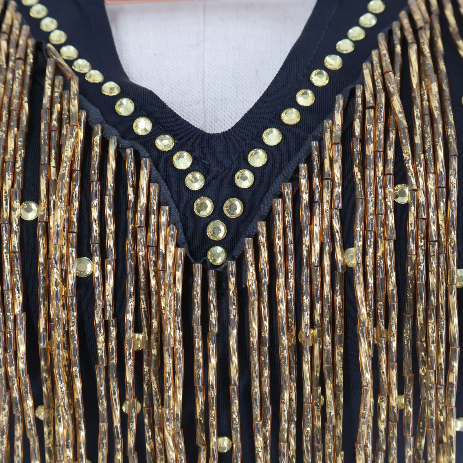 美品 社交ダンス衣装】ブラック ラテン ドレス ワンピース 黒 フリンジ