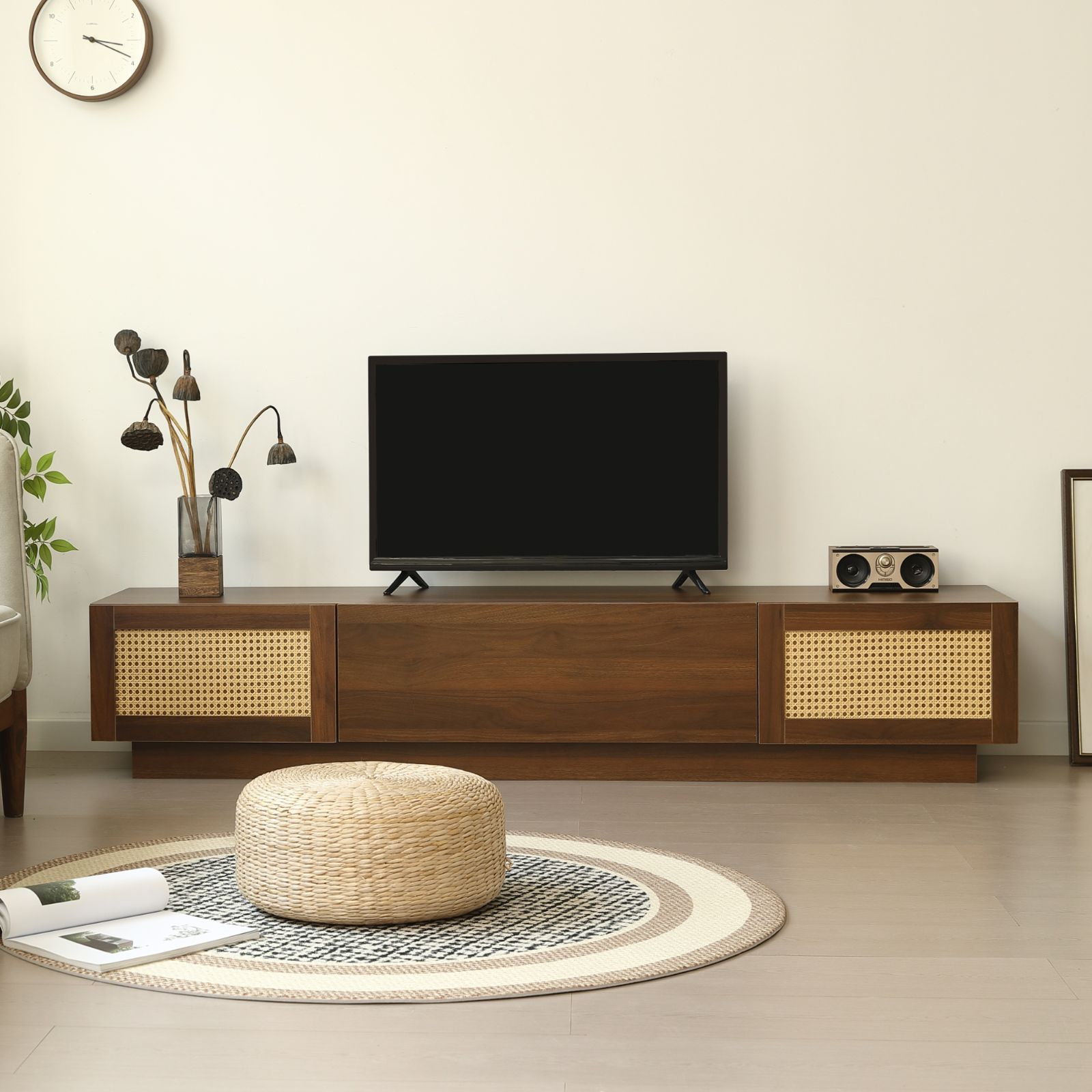 価格ｘ送料無料 NANAMiテレビ台 ローボード 収納 テレビボード テレビラック リビングボード ラタン風 おしゃれ 北欧 引出し収納 TV台 TVボード ロータイプ 棚 シンプル スリム 大容量 幅180cm BROWN