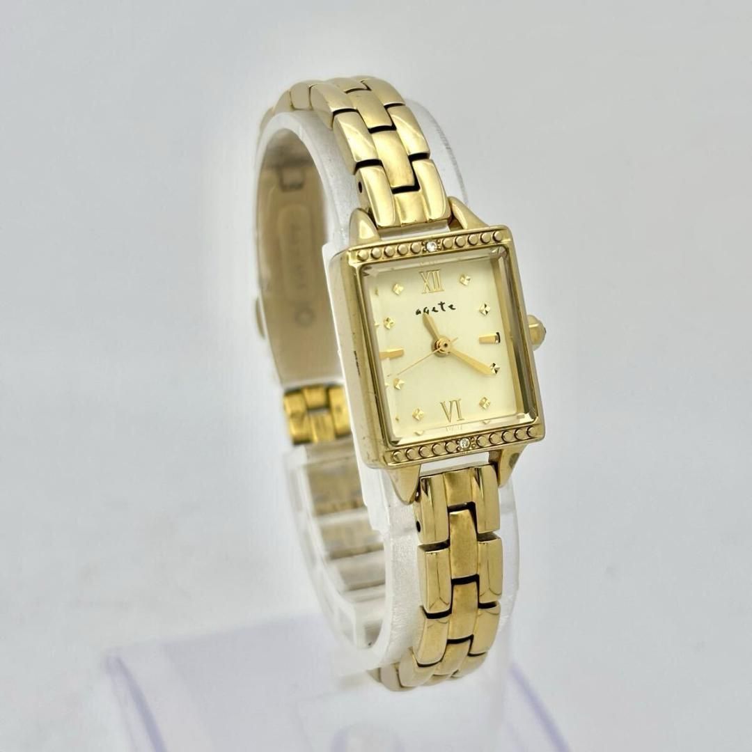 agate☆レディース腕時計 agete アガット 4Pダイヤ カットガラス