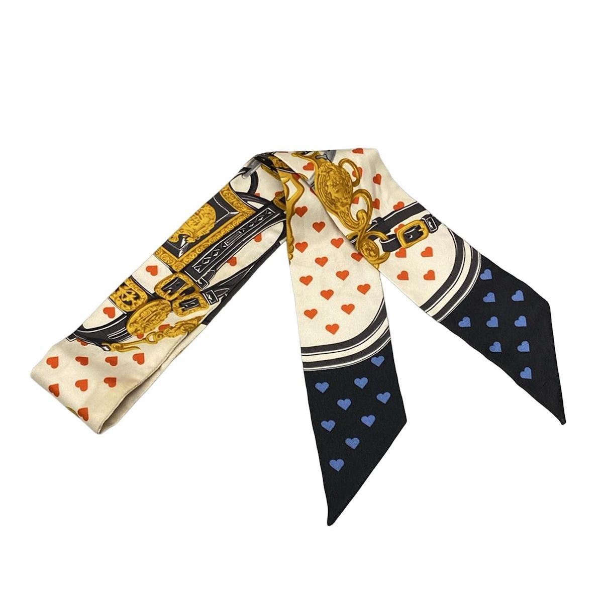 HERMES(エルメス) スカーフ ツイリー 黒×オレンジ×マルチ リボン