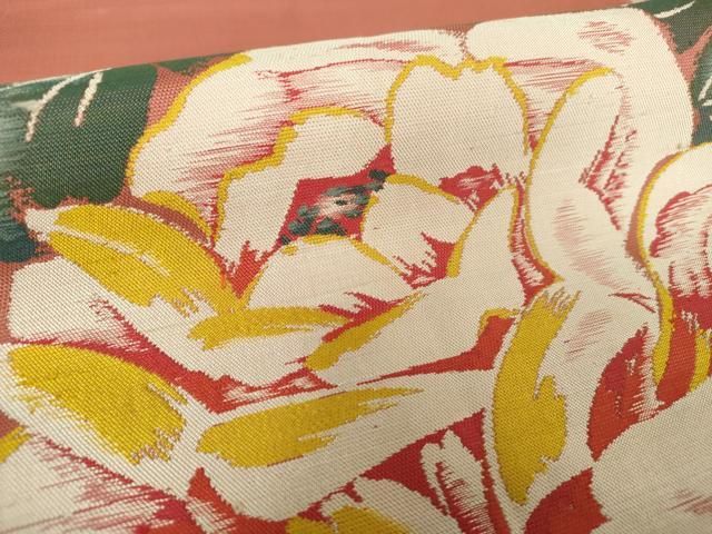 平和屋着物●アンティーク　大正ロマン　九寸名古屋帯　枝花文　正絹　逸品　DAAV6808ps 平和屋着物○アンティーク 大正ロマン 九寸名古屋帯 枝花文 正絹 逸品