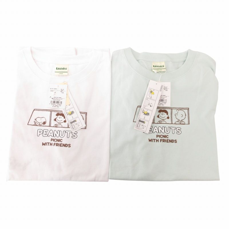 ランドリー Laundry × PEANUTS コラボ タグ付き Tシャツ 2点セット カットソー スヌーピー プリント 半袖 M-L 白 水色 ホワイト ライトブルー /HO 0203