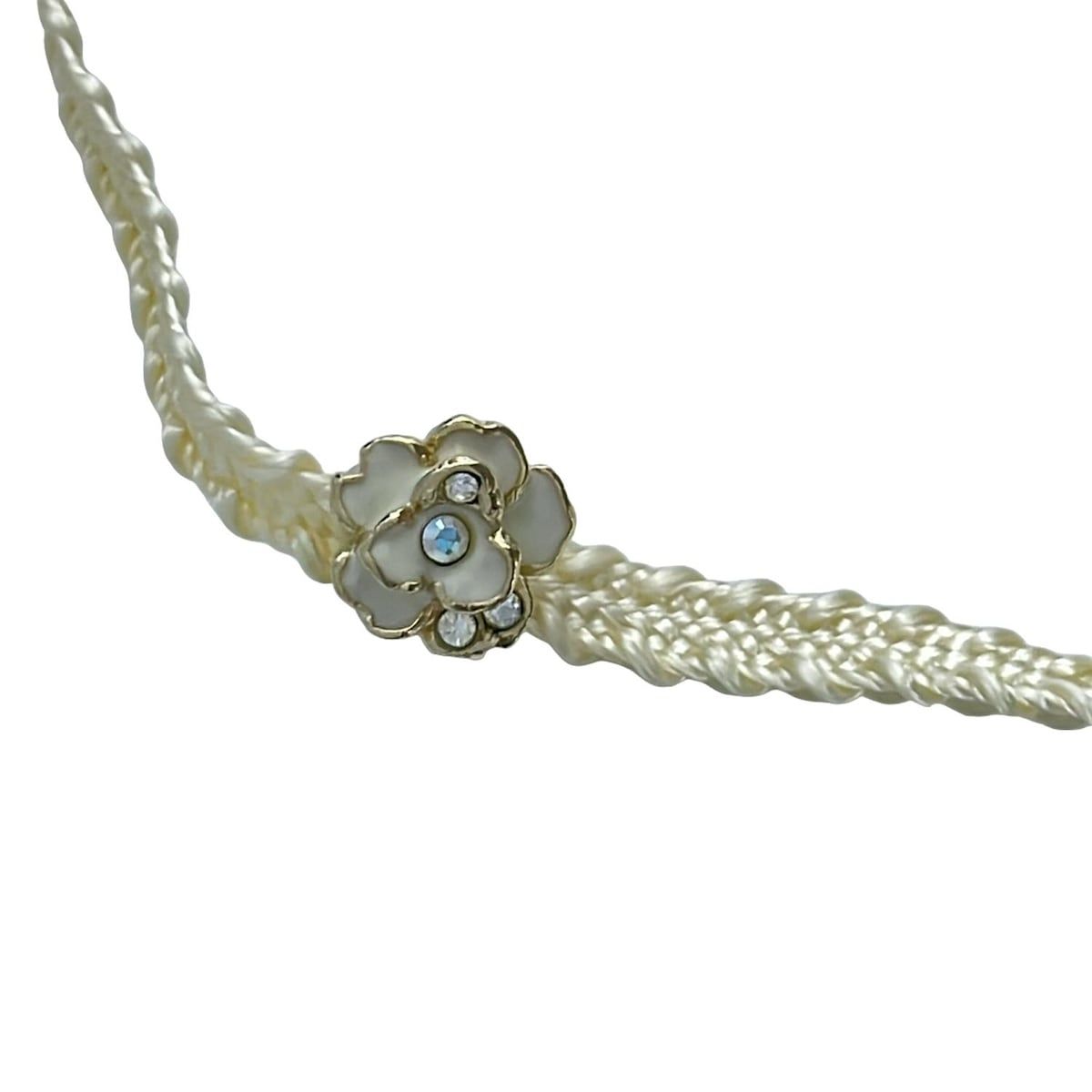 ANNA SUI アナスイ チョーカー - コットン アイボリー×ゴールド フラワー 花 ラインストーン