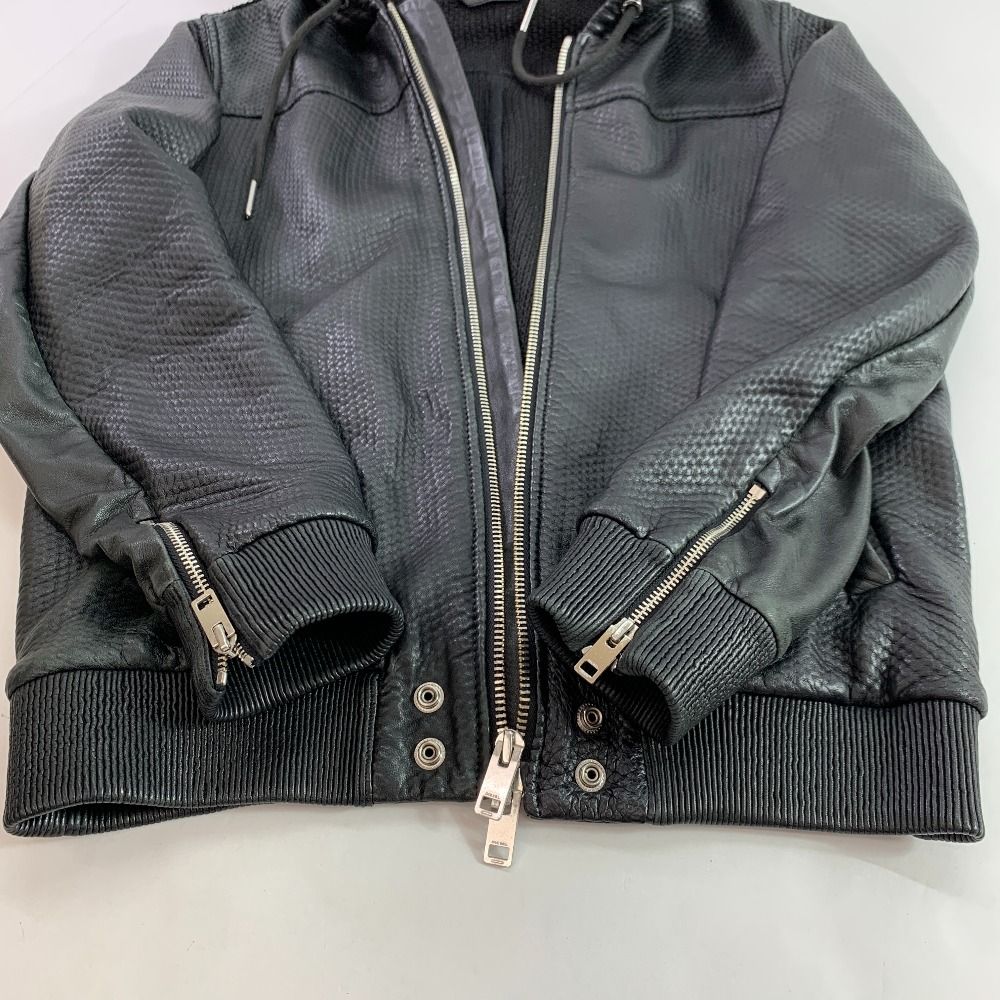 04w1549▽※【中古】ディーゼル DIESEL メンズ アウター ジャケット レザージャケット フード付きレザージャケット ブラック S