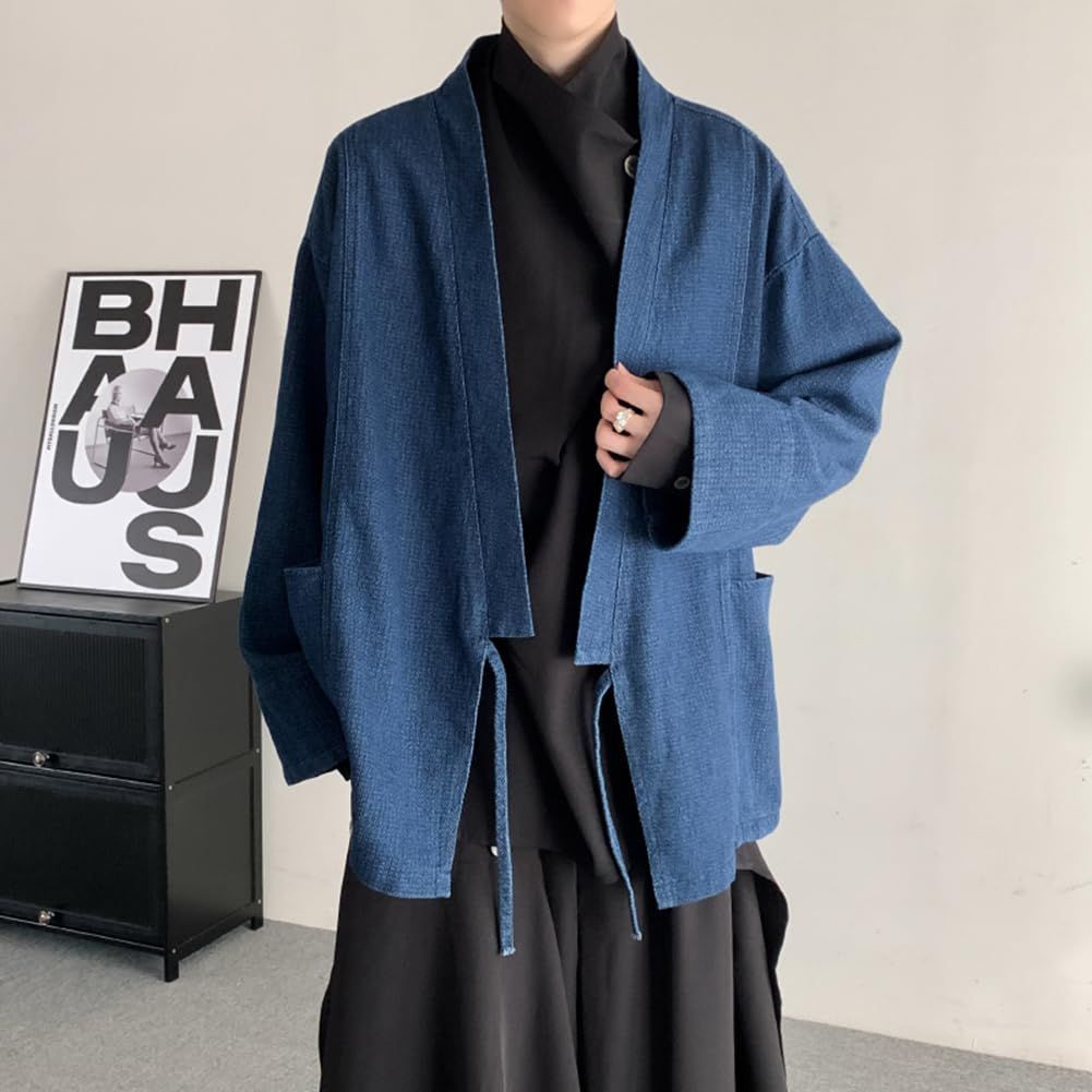 M 4XL 羽織りトップス 無地 前開きシャツ 和風 和式パーカー 男女兼用 デニムコート 長袖 カーディガン 和服 メンズ ＪＩＹＵＴＯＲ