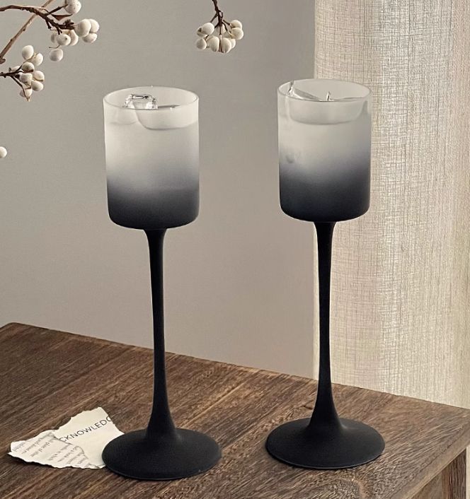 エレガント ブラックグラデーション フロスト ワイングラス 2個 感 北欧