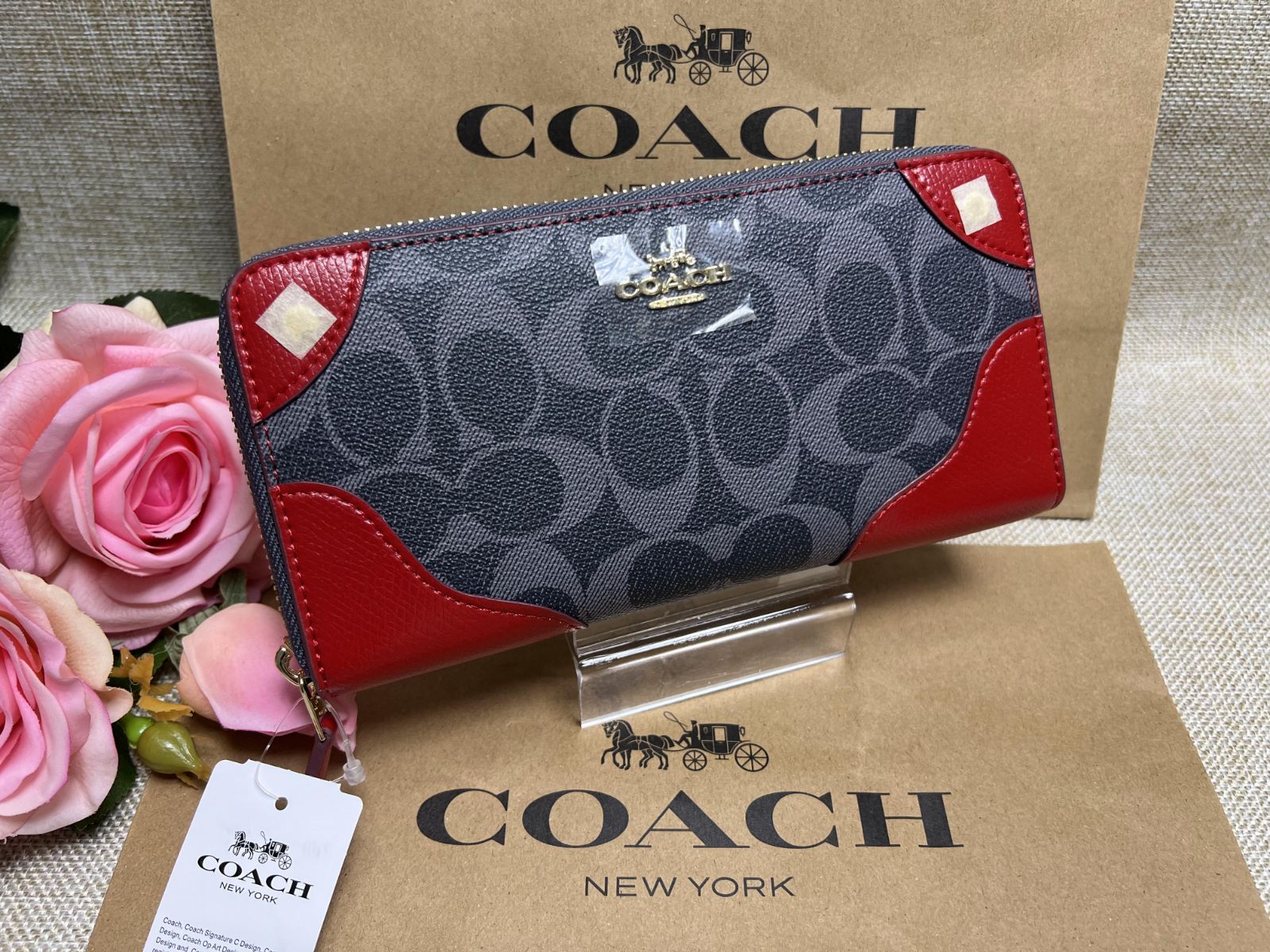 COACH 長財布 コーチ 財布 シグネチャー 赤レザー アコーディオン ジップアラウンド バレタイン プレゼント 贈り物 ギフト財布 レディース  ファッション 新品 未使用 ブランド - メルカリ