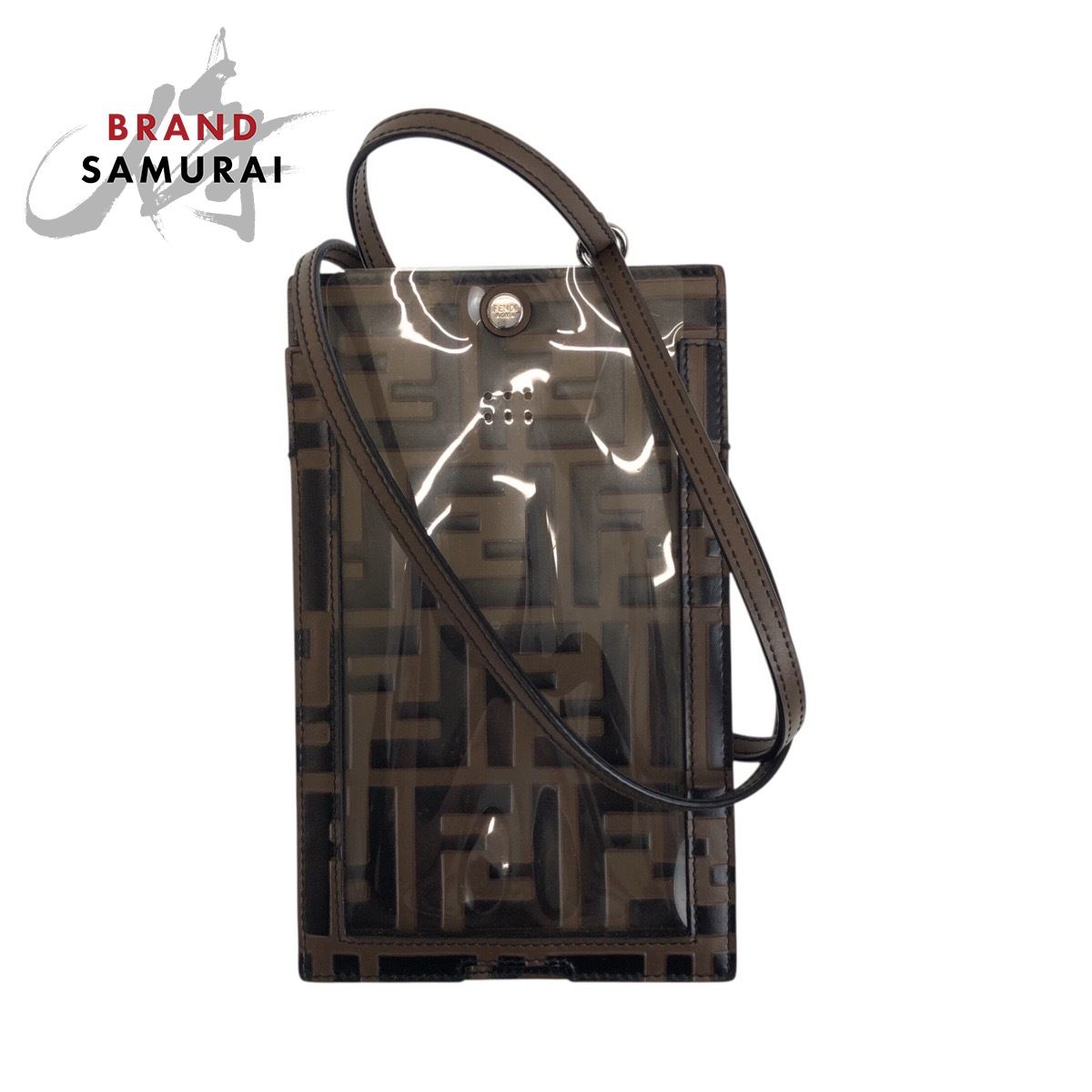 FENDI フェンディ ズッカ柄 ブラウン シルバー金具 レザー 7AR737 A5TL 携帯 スマホ レディース 505469