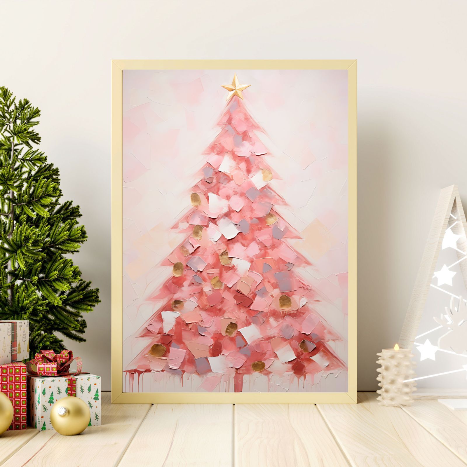 XS25】ピンク色クリスマスツリー クリスマスアート ウィンター 飾り 冬