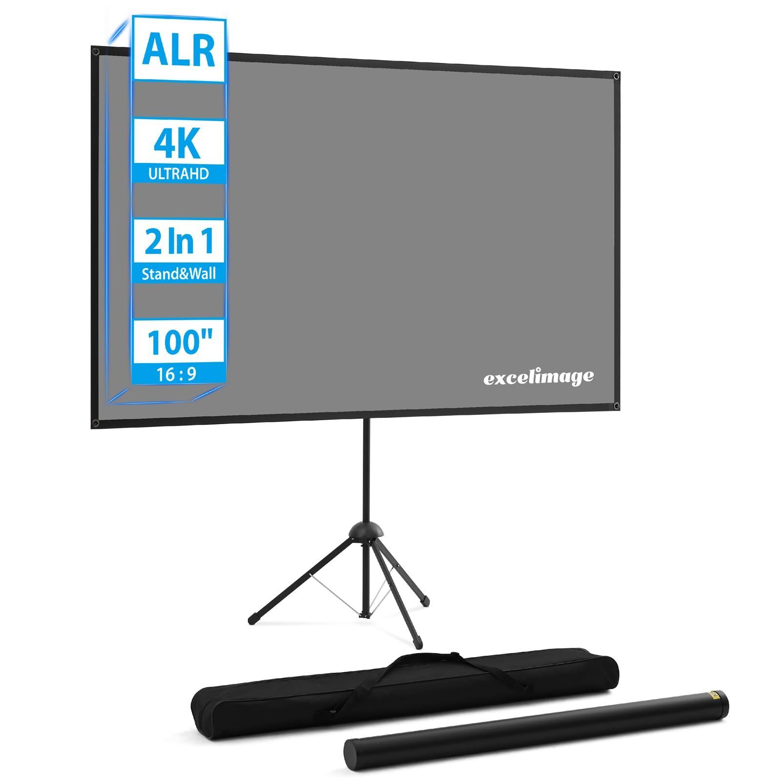自立式 携帯型 100インチ スクリーン 16:9 高コントラスト スクリーン 2つの設置モード 三脚式 プロジェクター用 壁掛け 持ち運びや収納に便利なコンパクトサイズで プロジェクター ホームシ