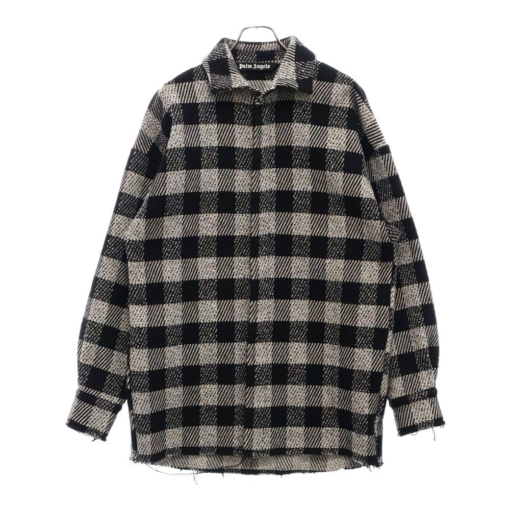 Palm Angels (パームエンジェルス) 21AW Checked Logo Printed Shirt チェックド ロゴ プリンテッド ウール ロングシャツ ジャケット ブラック/ホワイト PMGA079F21FAB002