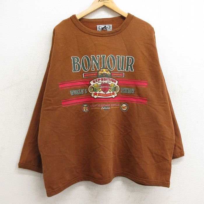 古着 bonjour 長袖 トップス レディース 90s ビッグロゴ 大きいサイズ
