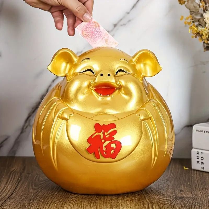 豚 ブタ 置物 オブジェ 貯金箱 バンク 金 ゴールド 風水グッズ 開運
