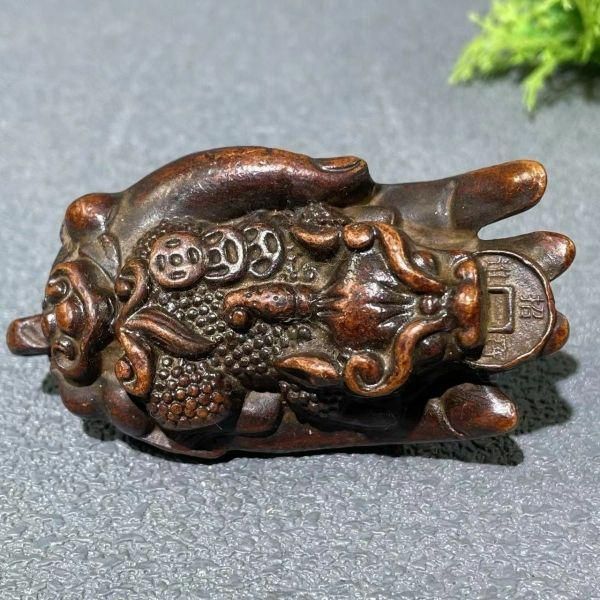 銅器 神獣 茶台 茶寵 文鎮 文房具 手把件 掌中握財 装飾品 工芸