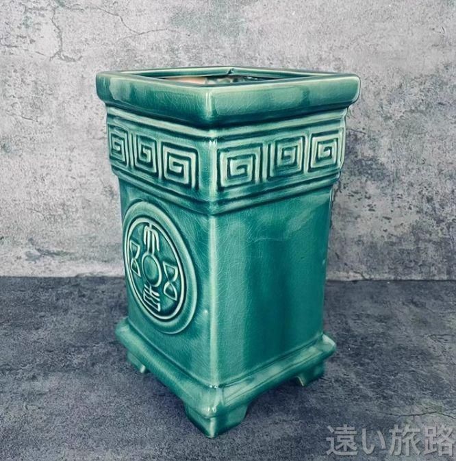青磁柱状の蘭鉢 盆栽鉢   植木鉢 小品盆栽鉢 大品盆栽鉢 青磁柱状の蘭鉢 盆栽鉢 植木鉢 小品盆栽鉢 大品盆栽鉢-オフィス