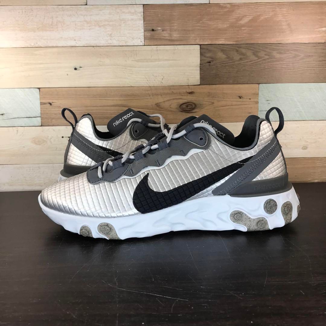 美品 NIKE REACT ELEMENT 55 PRM リアクト エレメント 55 プレミアム グリッド シルバー ブラック 黒 メンズ ナイキ スニーカー 27 cm U07268