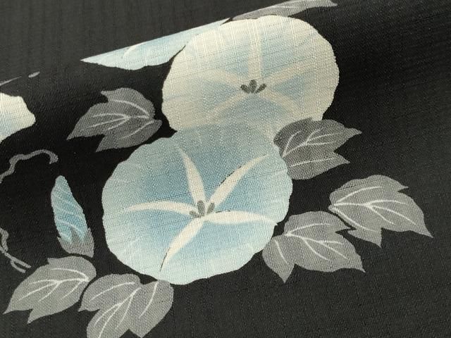 平和屋着物＊夏物 訪問着 紗 セオアルファ 朝顔 黒地 夢工房 洗える