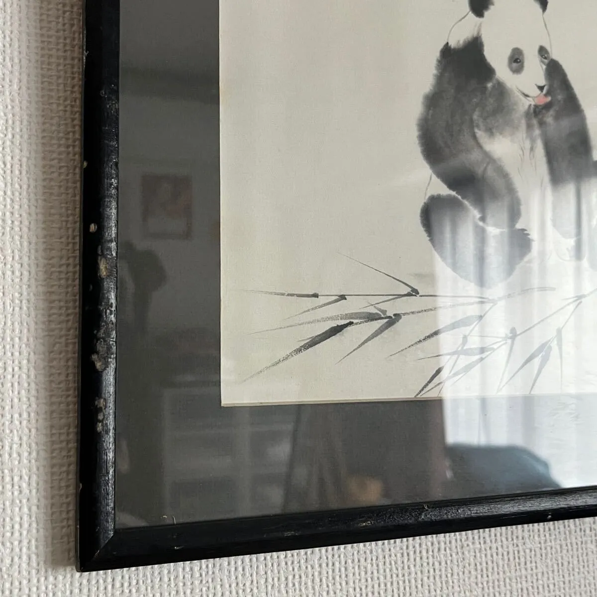 値引き昭和ビンテージ　額入日本画　水墨画？何時代の事をかいてある？縦25横85㎝ GYP0802 額入り絵画 小鳥 兼峰 日本画 ヴィンテージ 昭和レトロ