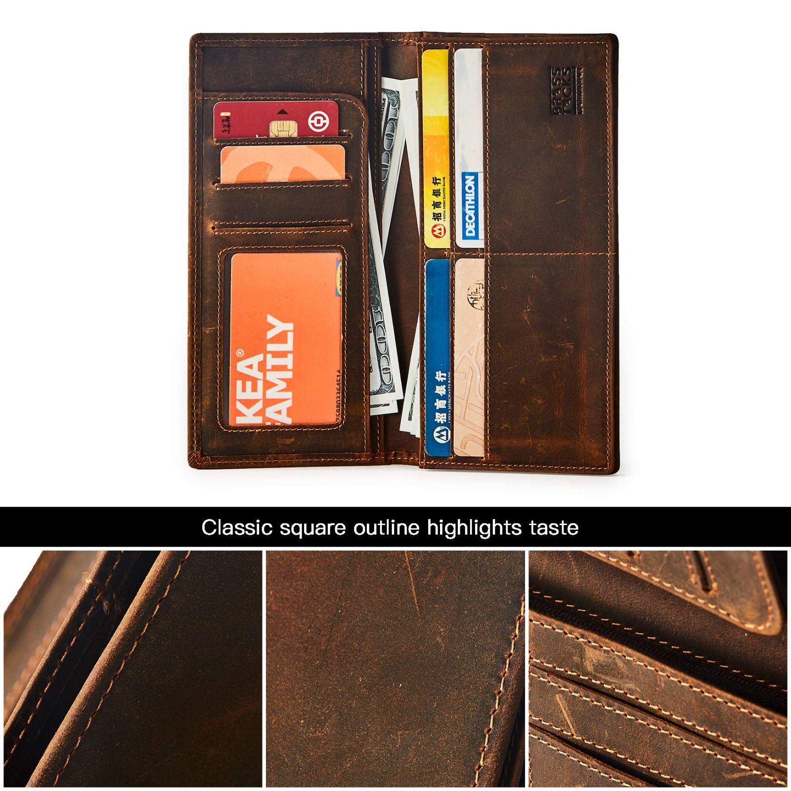  コイン紙幣ポケット付き 写真スロット カートスロット 財布 ヴィンテージスタイル BTPS 004 leather Horse Crazy メンズ長財布 Leathercraft TACKS BRASS 財布 キッズファッション小物