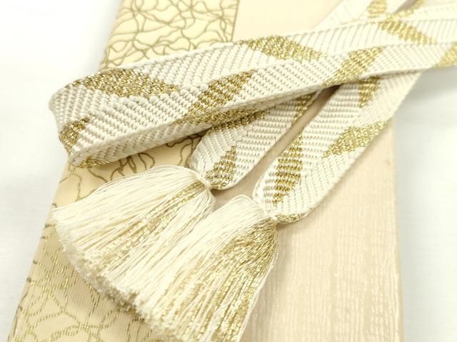 平和屋本店 上 有職組紐道明 帯締め 笹浪組 白×金 宮内庁御用 国立博物館御用 東京芸術大学御用 CXAA0663s5