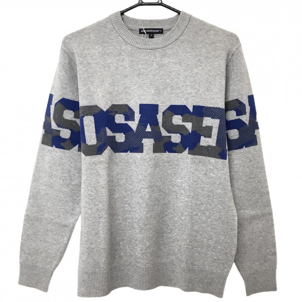 【新品】ロサーセン セーター グレー×ブルー 胸・袖ロゴライン メンズ L ゴルフウェア Rosasen