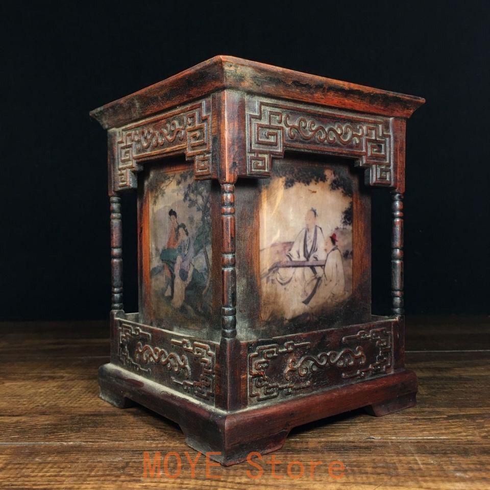 花梨木彫刻人物筆筒 文房四宝 書道具 文房具 装飾品 現代工芸品 美術品