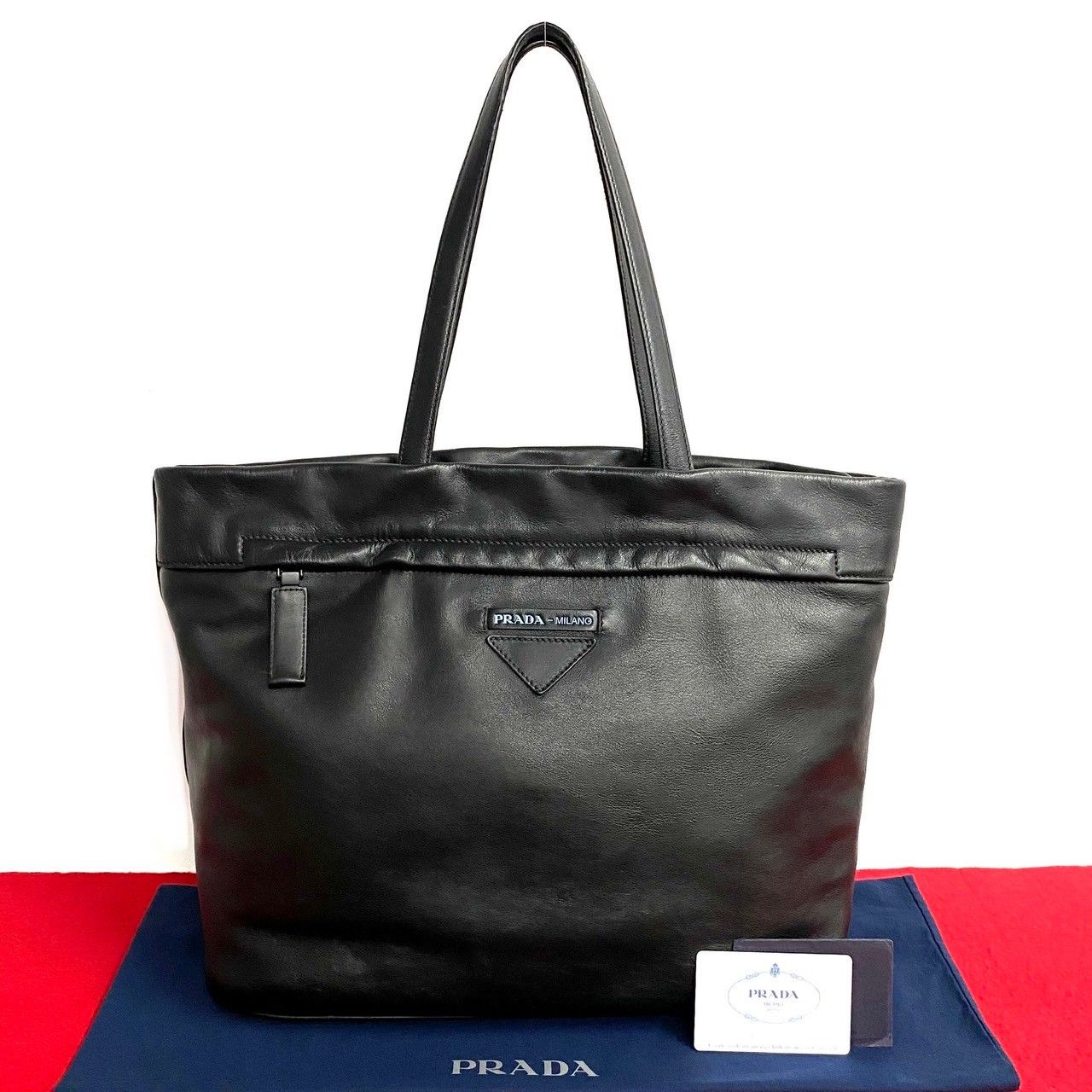 極 美品 希少品 PRADA プラダ ロゴ オールレザー 本革 トートバッグ  