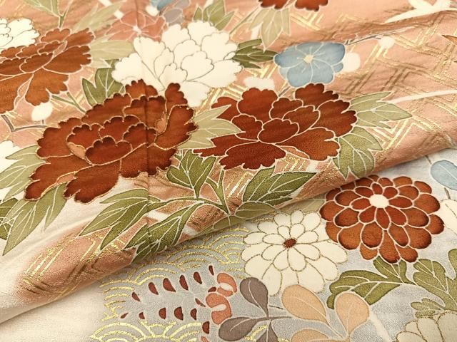 平和屋着物○訪問着 友禅 草花文 暈し染め 金彩 三越扱い 正絹 逸品