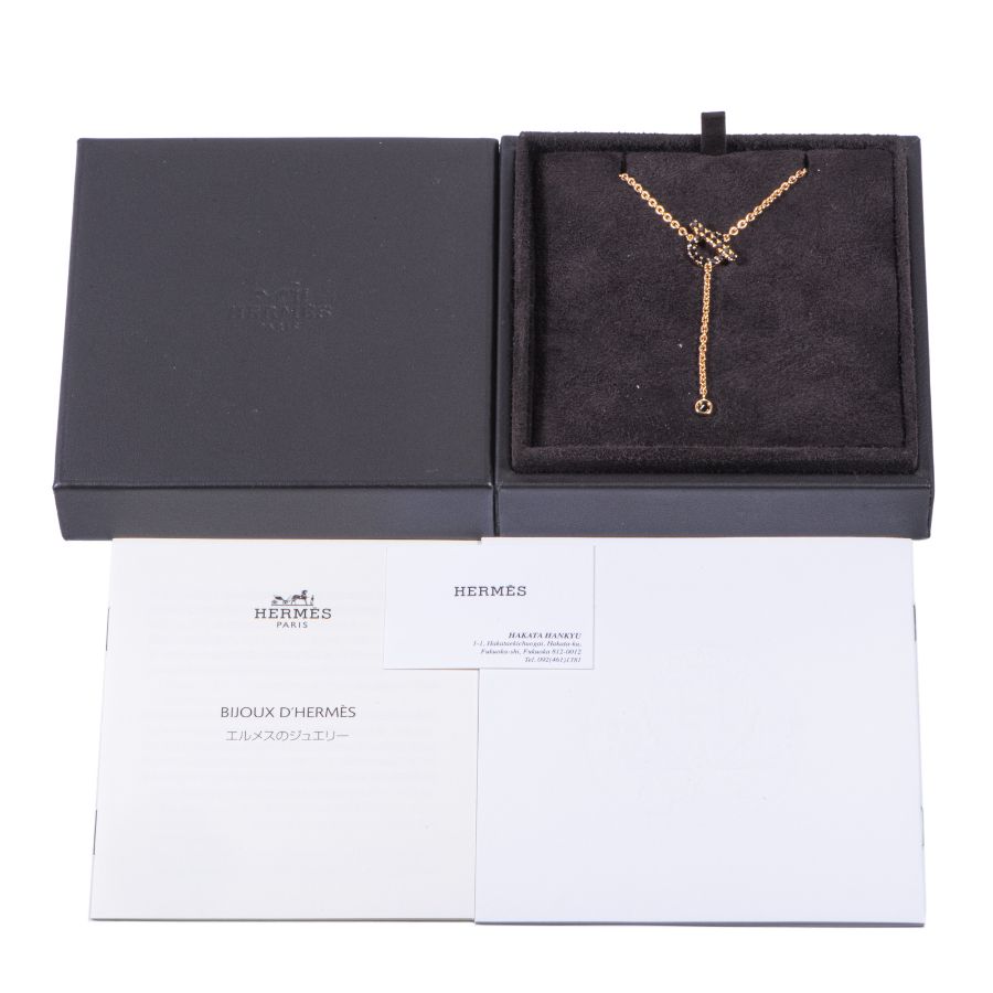 HERMES エルメス Finesse lariat necklace《フィネス》 タイ H219211B 00 ネックレス ペンダント ラリエット  ブラック ピンク【中古】