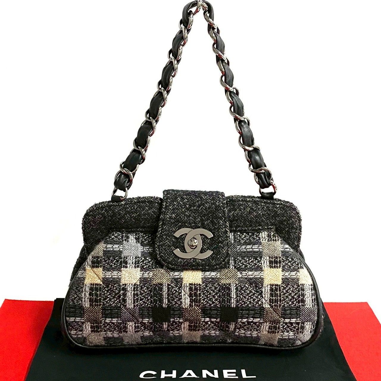 極 美品 袋付 シール有 10番台 CHANEL シャネル ココマーク ツイード 