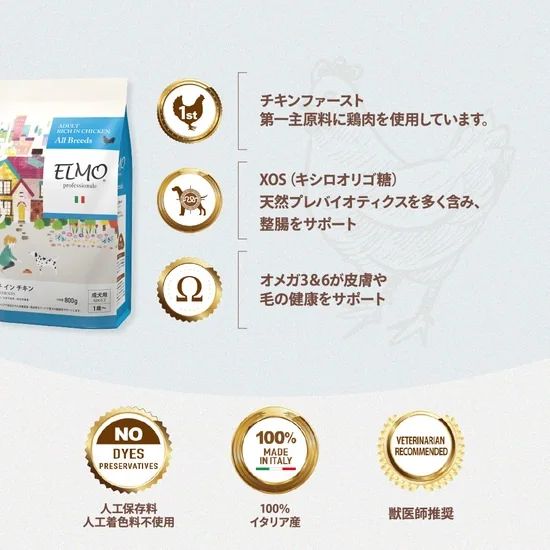ELMO エルモ ドッグフード リッチイン チキン 成犬用 3kg プレミアム